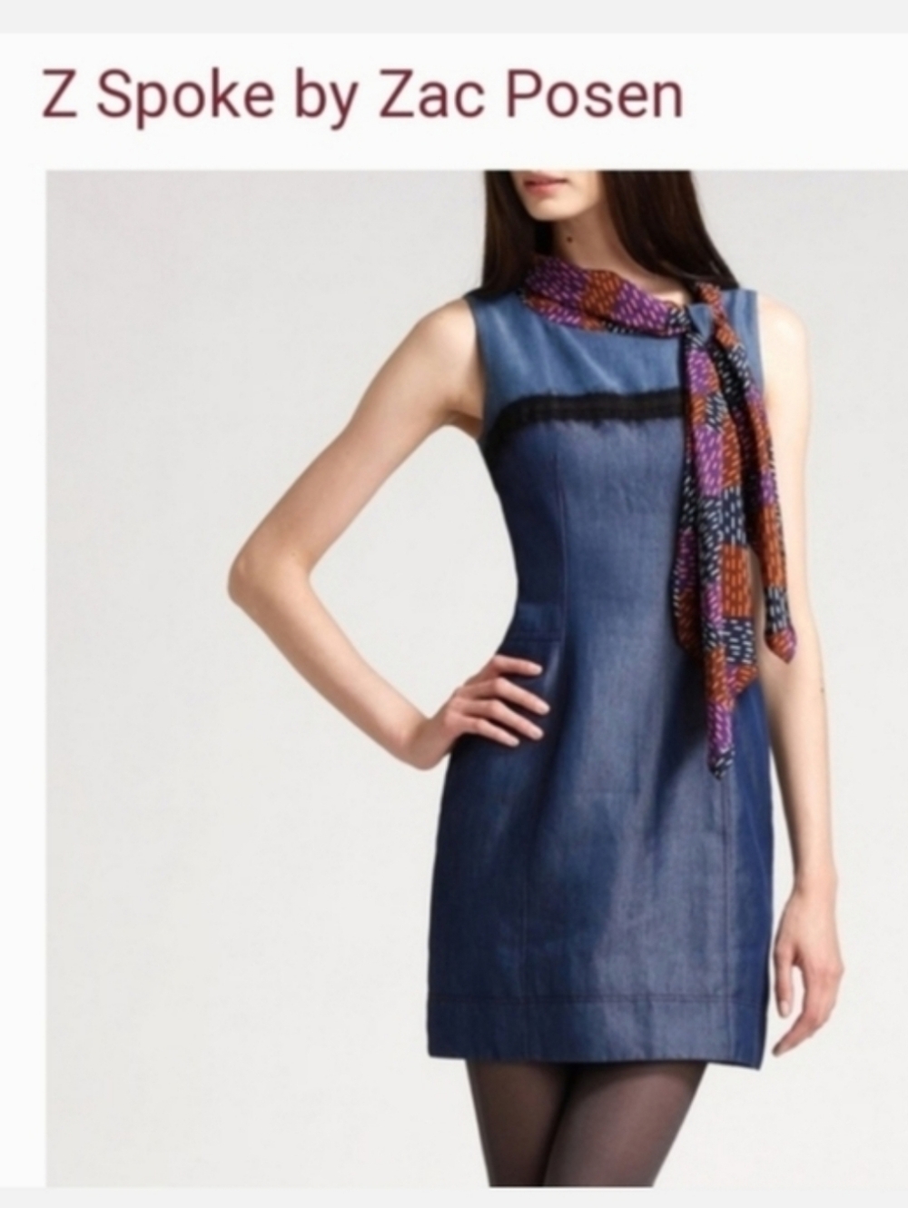 Z Spoke by Zac Posen Sleeveless Sheath Blue/Silk Scarf Neckline Sz 4 Classiccore